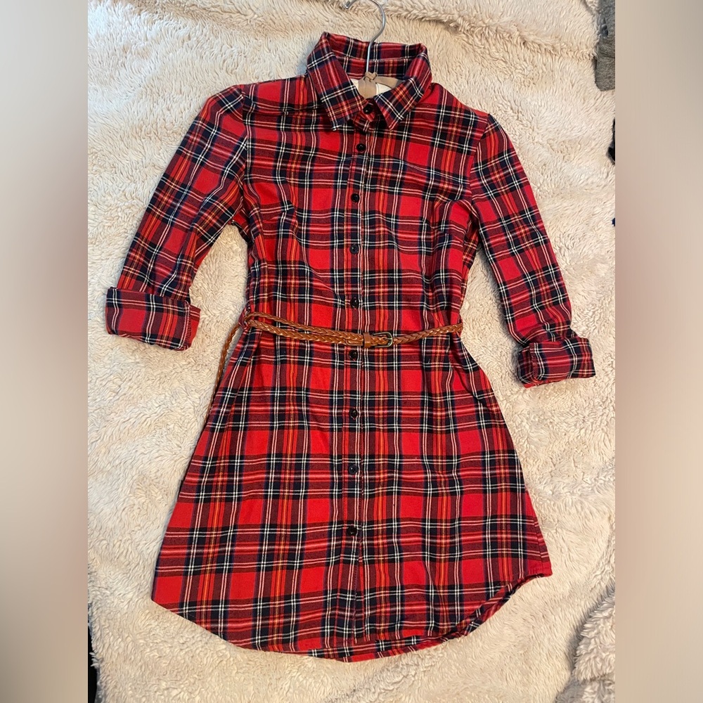 Sace Red & Black Plaid Dress with Belt